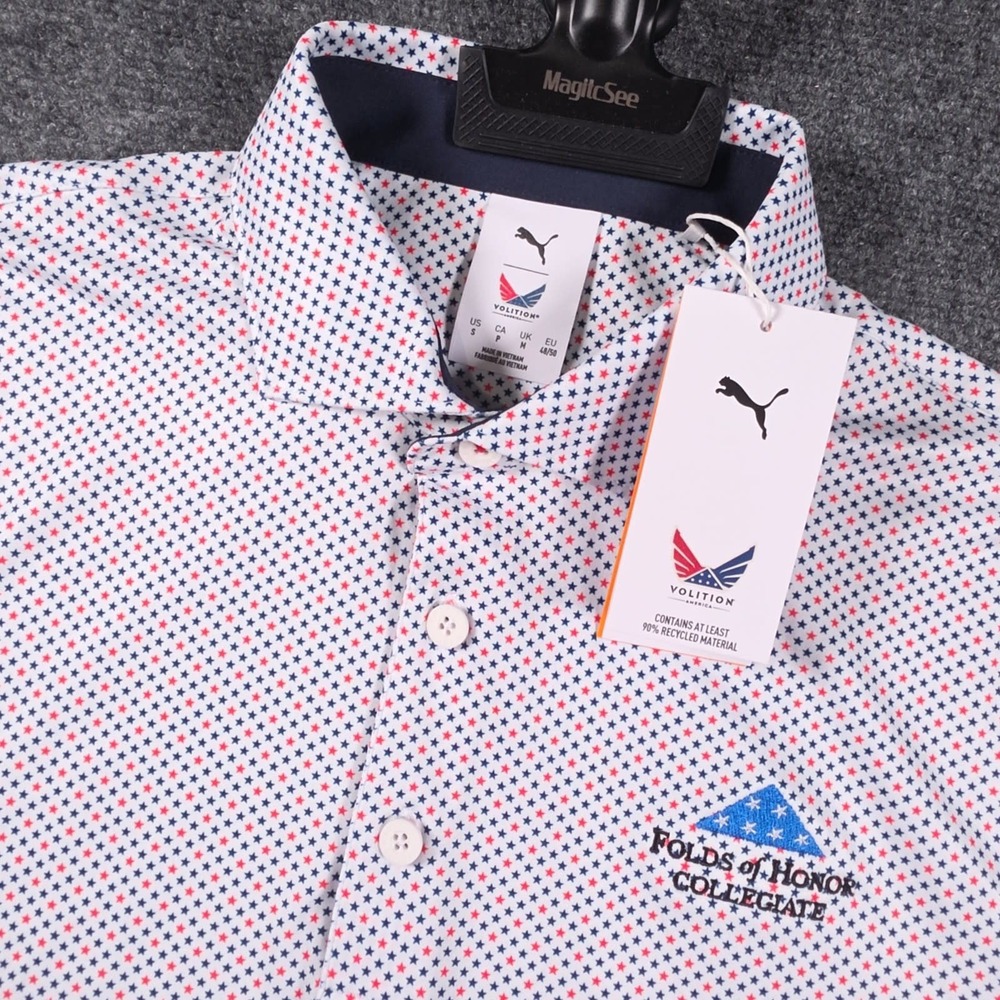 NWT Puma x Volition Polo Shirt Mens S AOP Folds of Honor American Dunes Golf